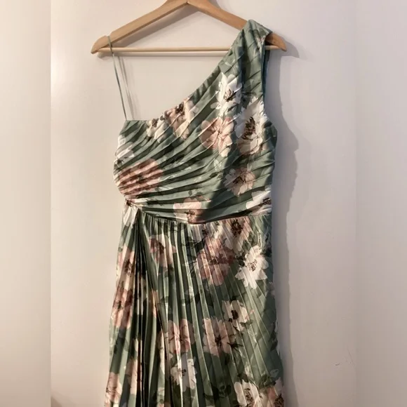 Abercrombie & Fitch Giselle Pleated One Shoulder Green Floral Maxi Dress Size M - Picture 5 of 16
